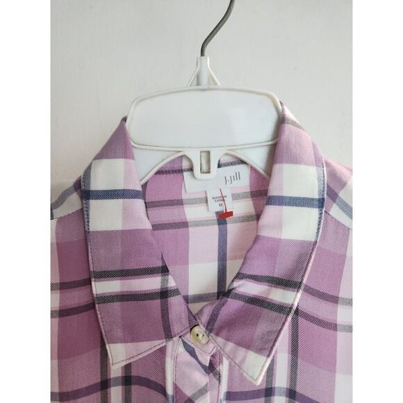 J.Jill Purple Lavender White Plaid Ruffle Bottom Button Down Shirt size Medium - Picture 4 of 8